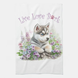 Husky Dog Mom Blommig Kökshandduk