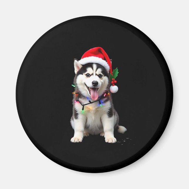 Husky Dog Santa Hat Christmas Tree Xmas Gifts For  Magnet (Framsidan)
