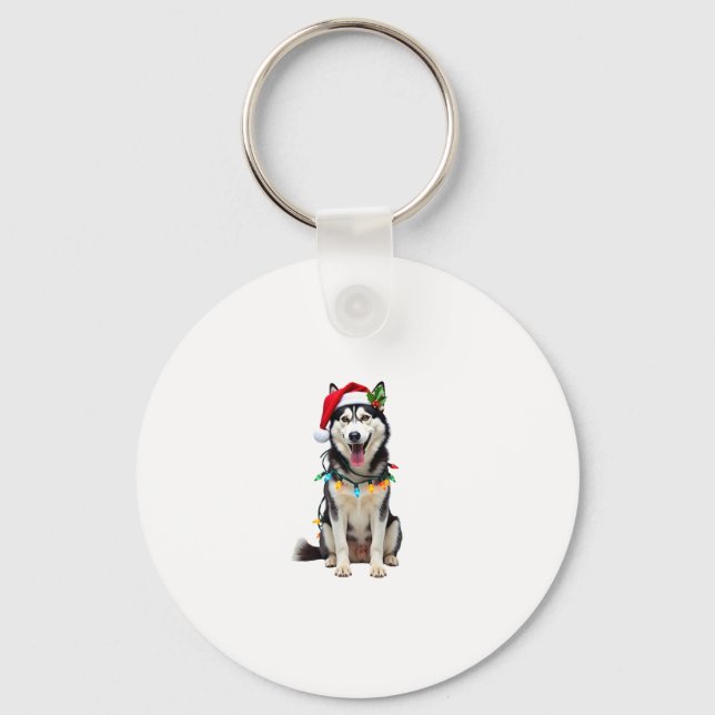 Husky Dog Santa Hat Christmas Tree Xmas Gifts For  Nyckelring (Framsida)