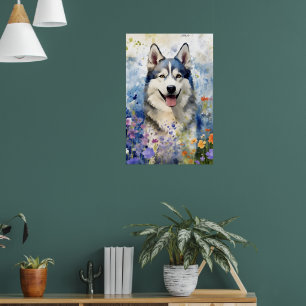 Husky färgstarka vattenfärgsbilder poster