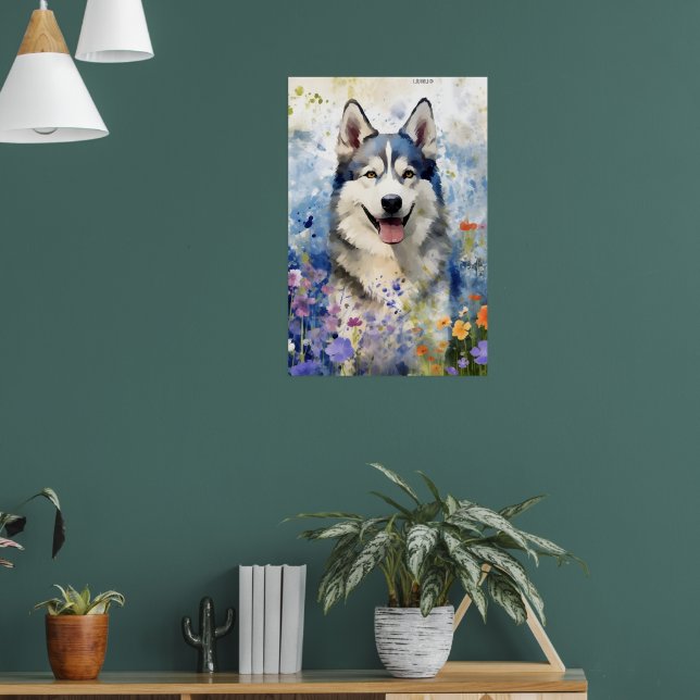 Husky färgstarka vattenfärgsbilder poster (Vardagsrum 1)