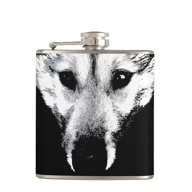 Husky Flask Anpassningsbar Husky Varg Valp Drink- Fickplunta (Framsidan)