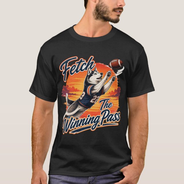 Husky Fotbollsfångst Vintagegrafik T Shirt (Framsida)