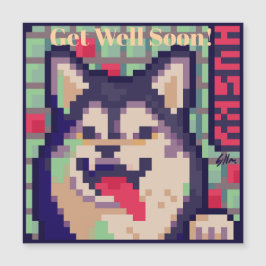 Husky, Get Well soon, Pixel Art Pixelart Magnetisk Inbjudningskort