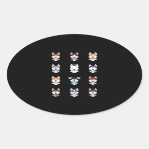 Husky Gift Funny Siberian husky Emoji Ovalt Klistermärke