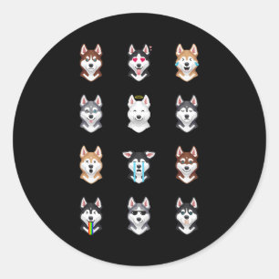 Husky Gift Funny Siberian husky Emoji Runt Klistermärke