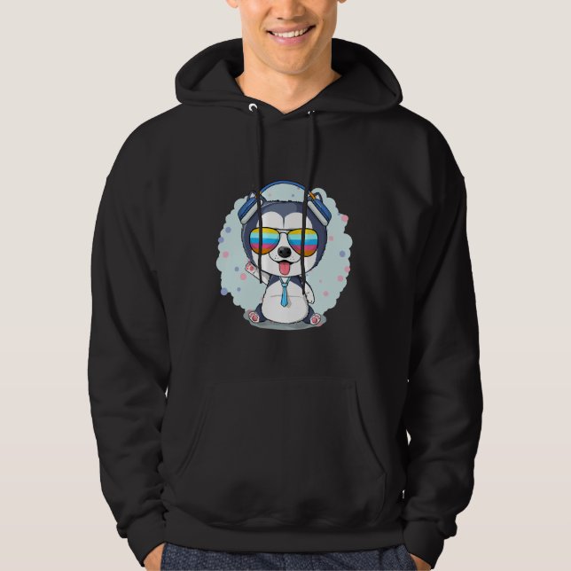 Husky Glasses Boy Stil Hoodie (Framsida)