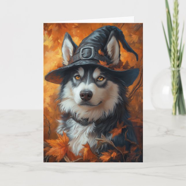 Husky Häxa Halloween Helgkort (Framsida)