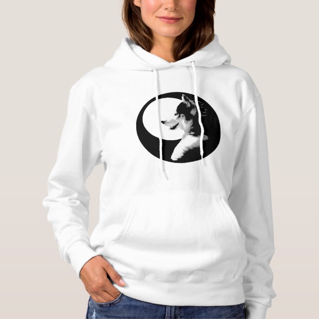 Husky Hoodie Shirt Hooded Sweatshirt Sled Hund Top Tee (Framsida)