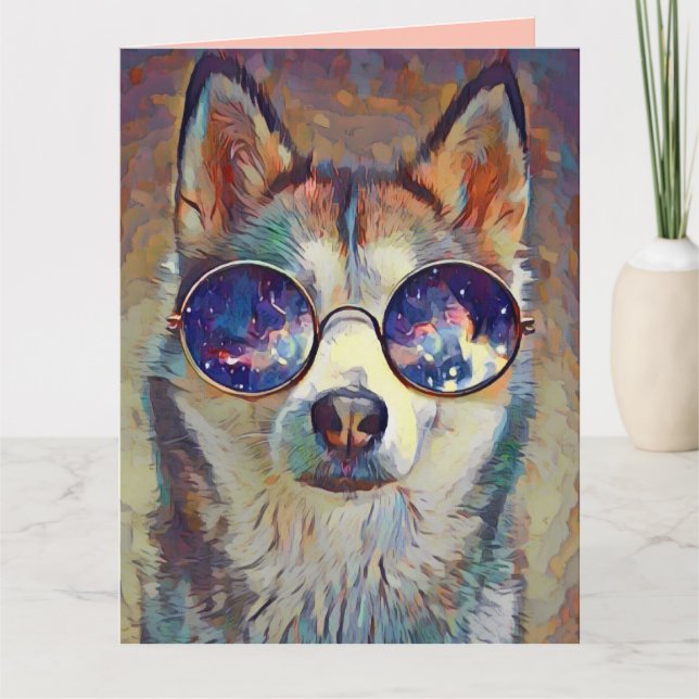 HUSKY HUND ART BIRTHDAY GREETING CARD KORT (Framsida)