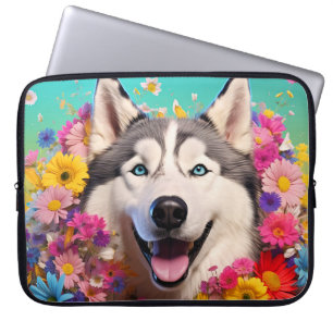 Husky Hund Bag med Blommigt Design Laptop Fodral