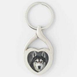 Husky Hund Big Hund Animal Pet Twisted Heart Silverfärgad Nyckelring