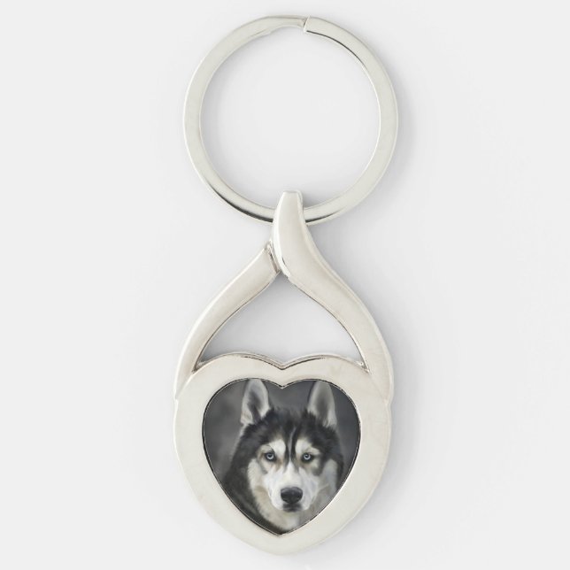 Husky Hund Big Hund Animal Pet Twisted Heart Silverfärgad Nyckelring (Framsidan)