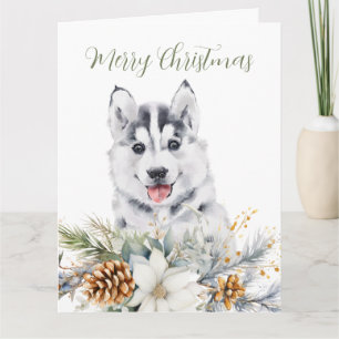Husky Hund Blommigt julklapp med klapp för julklap Kort