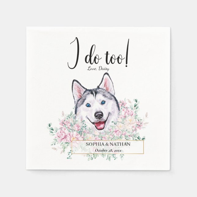 Husky Hund Bröllop Cocktail Napkins Pappersservett (Framsidan)