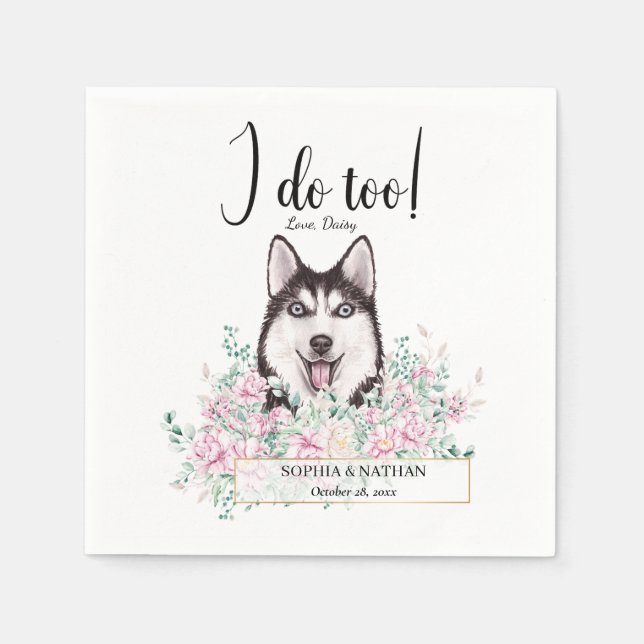 Husky Hund Bröllop Cocktail Napkins Pappersservett (Framsidan)