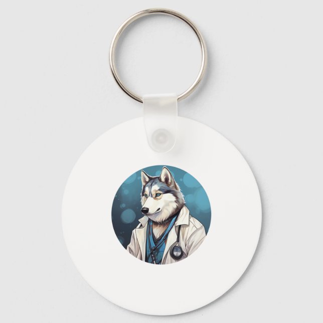 Husky Hund Doktor Nyckelring (Framsida)