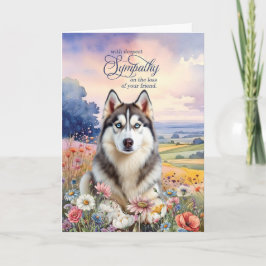 Husky Hund Fält med Vilda Blommor Djur Dödssympati Kort