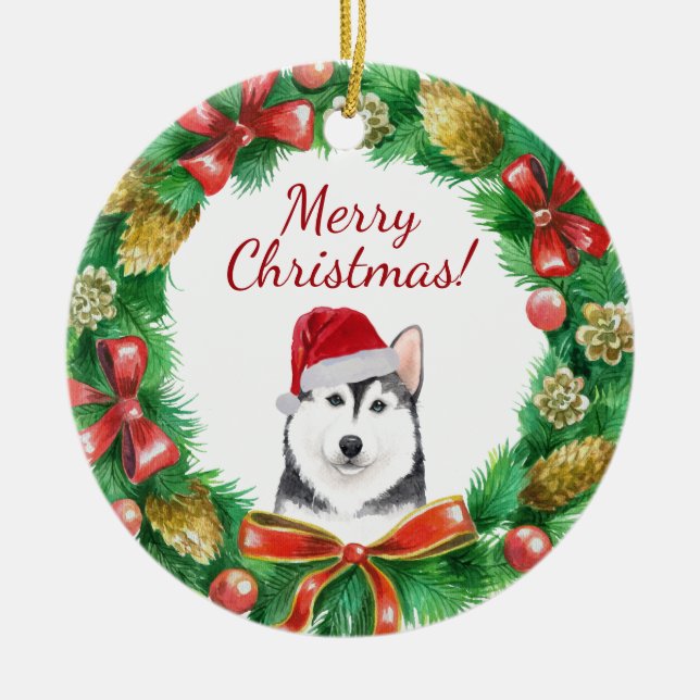 Husky Hund God jul Julgransprydnad Keramik (Framsidan)