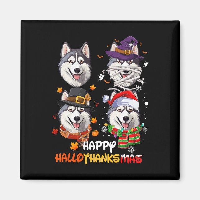Husky Hund Hallothanksmas Halloween Thanksgiving X Magnet (Framsidan)