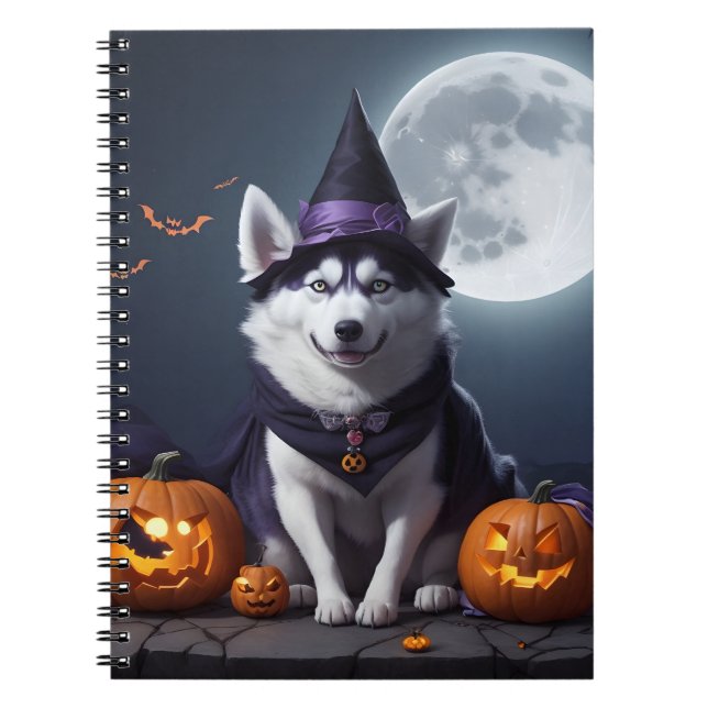 Husky Hund Halloween Äventyr Moonlit Magic Spooky Anteckningsbok (Framsidan)