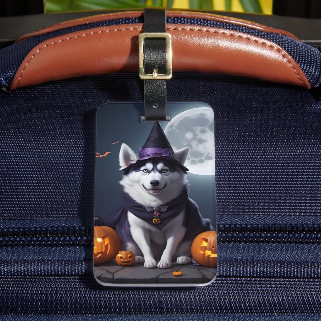 Husky Hund Halloween Äventyr Moonlit Magic Spooky Bagagebricka (Framsida Insitu 2)
