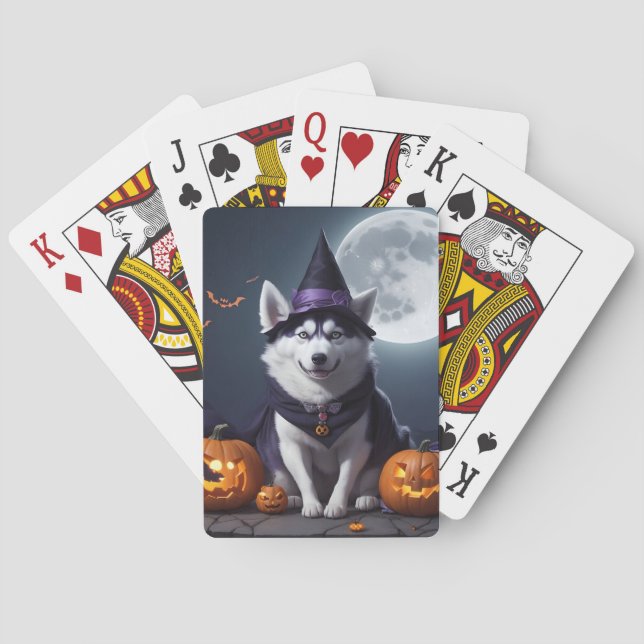 Husky Hund Halloween Äventyr Moonlit Magic Spooky Casinokort (Baksidan)