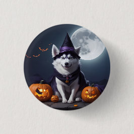 Husky Hund Halloween Äventyr Moonlit Magic Spooky Knapp