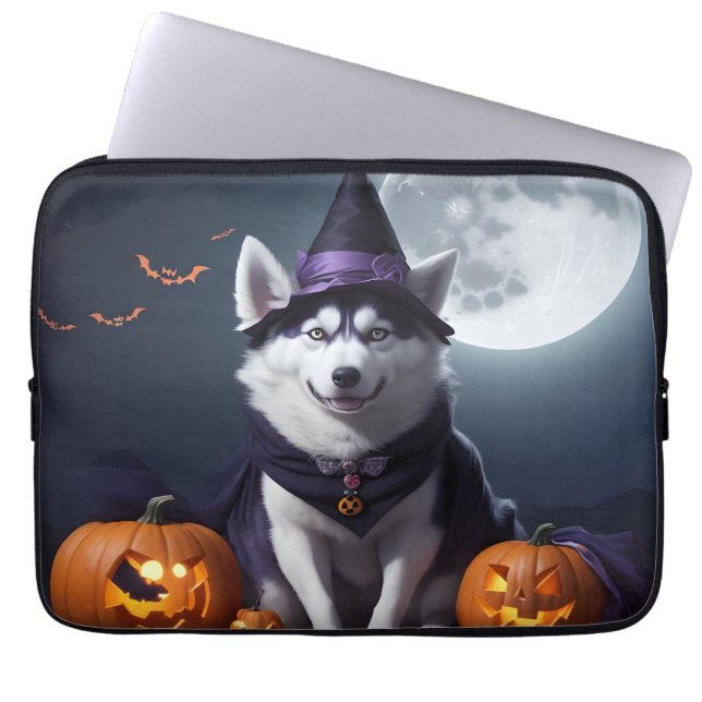 Husky Hund Halloween Äventyr Moonlit Magic Spooky Laptop Fodral (Framsidan)