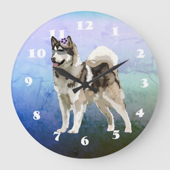 Husky Hund, Husky Art Wall Clock Stor Klocka (Framsida)