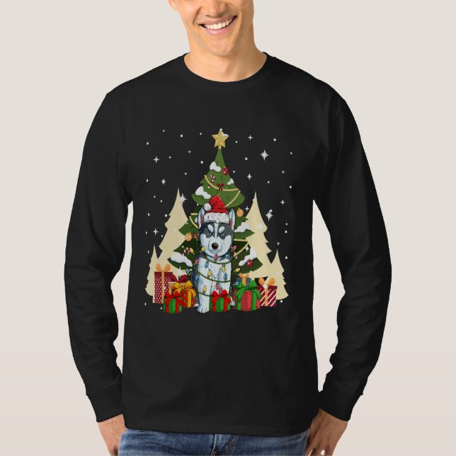 Husky Hund i Santa Hat God jul Tri Blend T Shirt (Framsida)