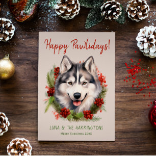 Husky Hund jul Lycklig Pawlidays Howlidays Julkort