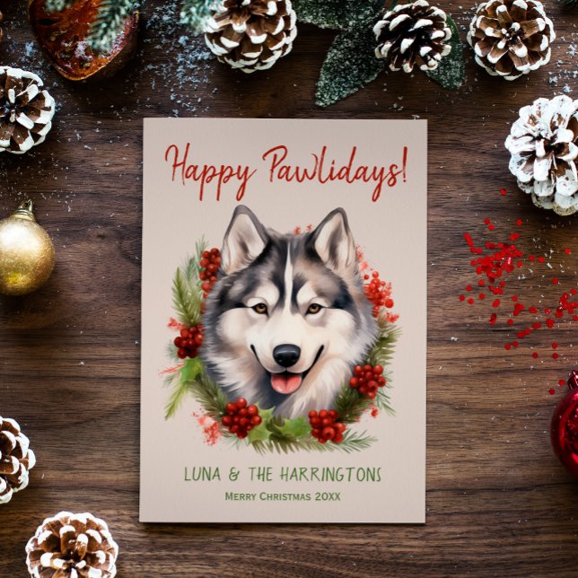 Husky Hund jul Lycklig Pawlidays Howlidays Julkort (Skapare uppladdad)