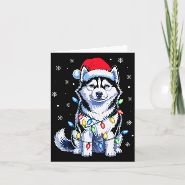 Husky Hund Julbelysning Tomtehatt Familj Jul Pyjam Kort (Framsida)