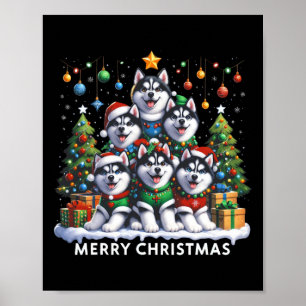 Husky Hund Julgran God jul Matching Poster