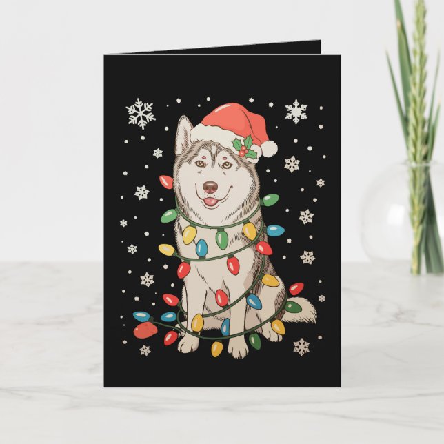Husky Hund Julhatt Julgran Ljus Xmas Kort (Framsida)