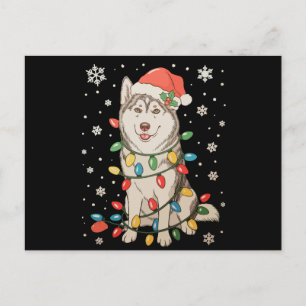 Husky Hund Julhatt Julgran Ljusslingar Xmas Helg Vykort