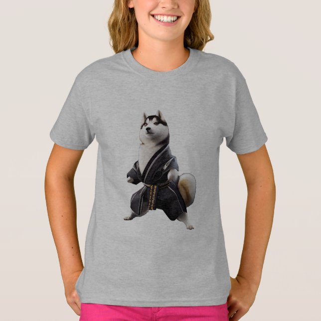 Husky Hund Knows Karate, Husky Hund Karate Player T Shirt (Framsida)
