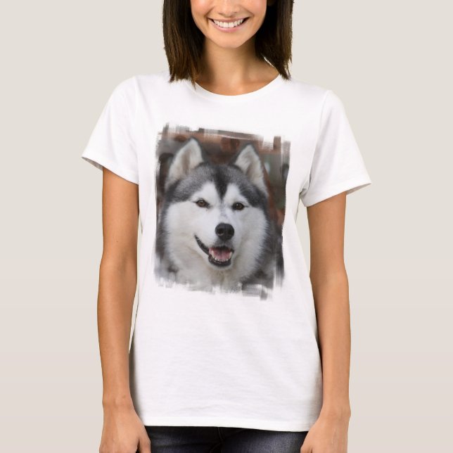 Husky Hund Långärmad Shirt T-shirt (Framsida)