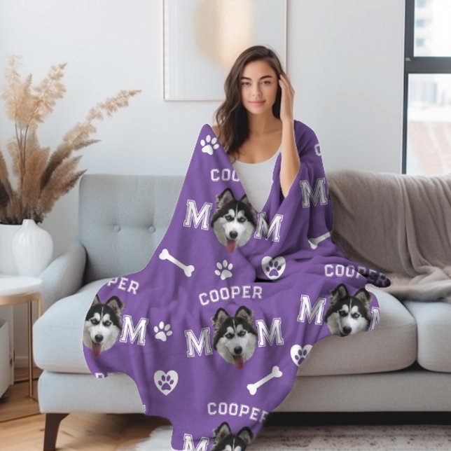 Husky Hund, Lila Personlig Namn Repeat Fleecefilt (Skapare uppladdad)