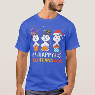 Husky Hund Lycklig HalloThanksmas Fall Autumn Hall T Shirt