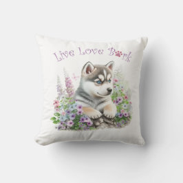 Husky Hund Mamma Blommig Kudde