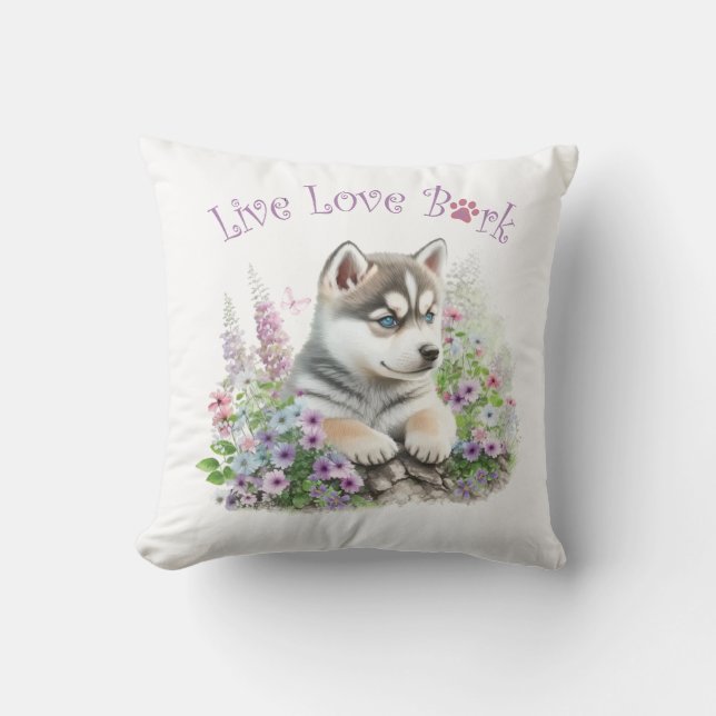 Husky Hund Mamma Blommig Kudde (Framsida)