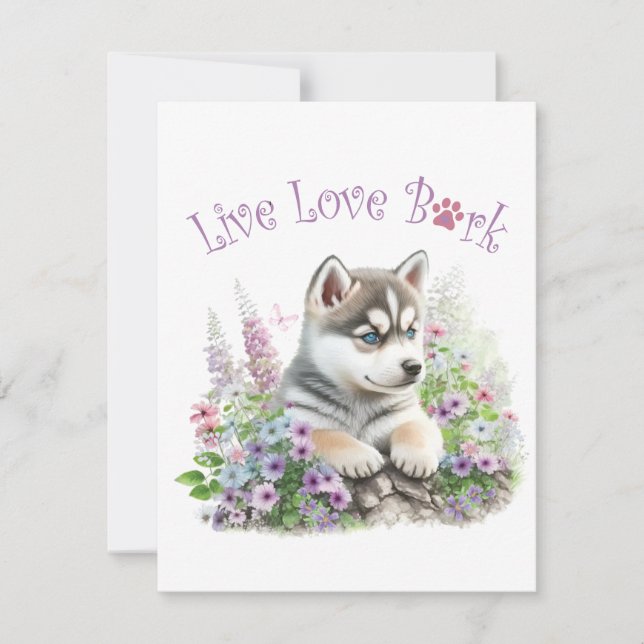 Husky Hund Mamma Blommigt Anteckningskort (Framsida)