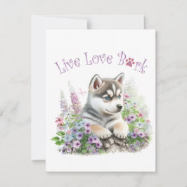 Husky Hund Mamma Blommigt Anteckningskort