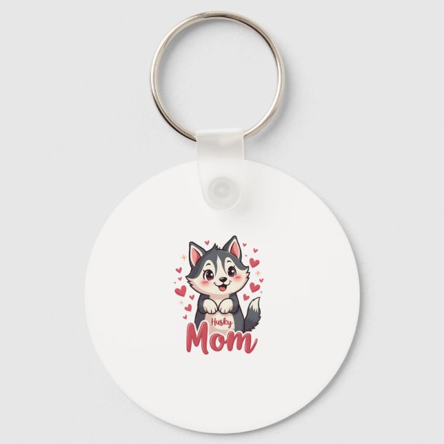 Husky Hund Mamma Cute Kawaii Design Nyckelring (Framsida)