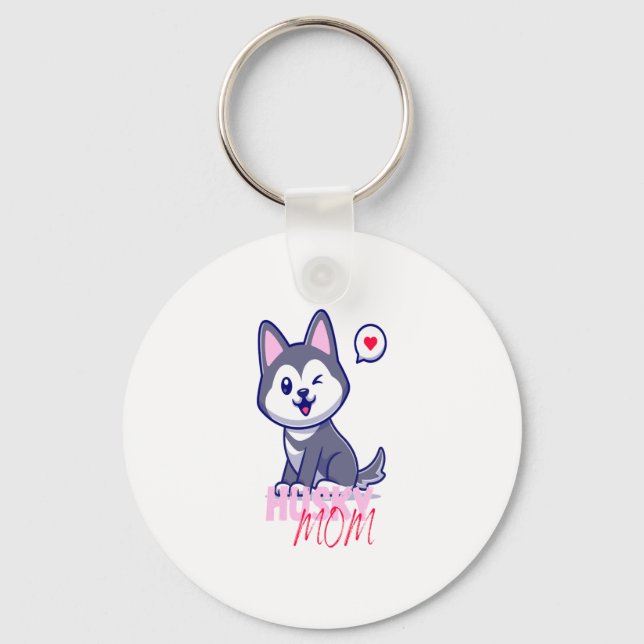Husky Hund Mamma Cute Kawaii Puppy Nyckelring (Framsida)