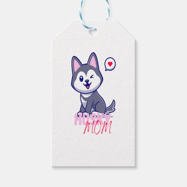 Husky Hund Mamma Cute Kawaii Puppy Presentetikett (Framsidan)