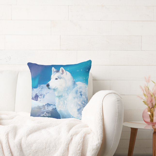 Husky hund med berg och norra ljus kudde (Soffa)