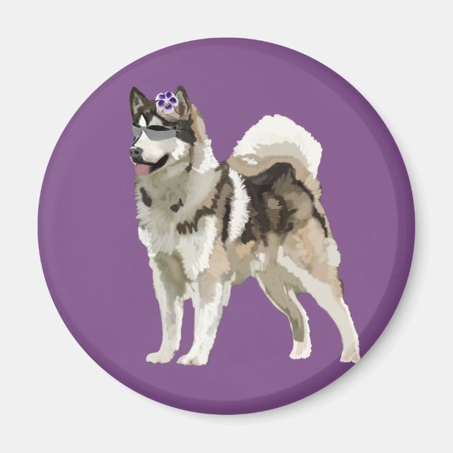 Husky hund med Flower Photo Magnet (Framsidan)